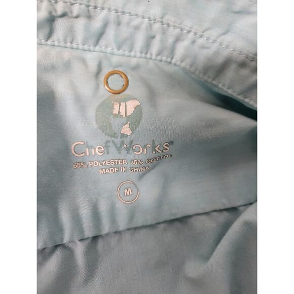 LOT 4 Chef Works Uniform shirt Medium Mens blue long Sleeve button Cook Uniform - Picture 2 of 3